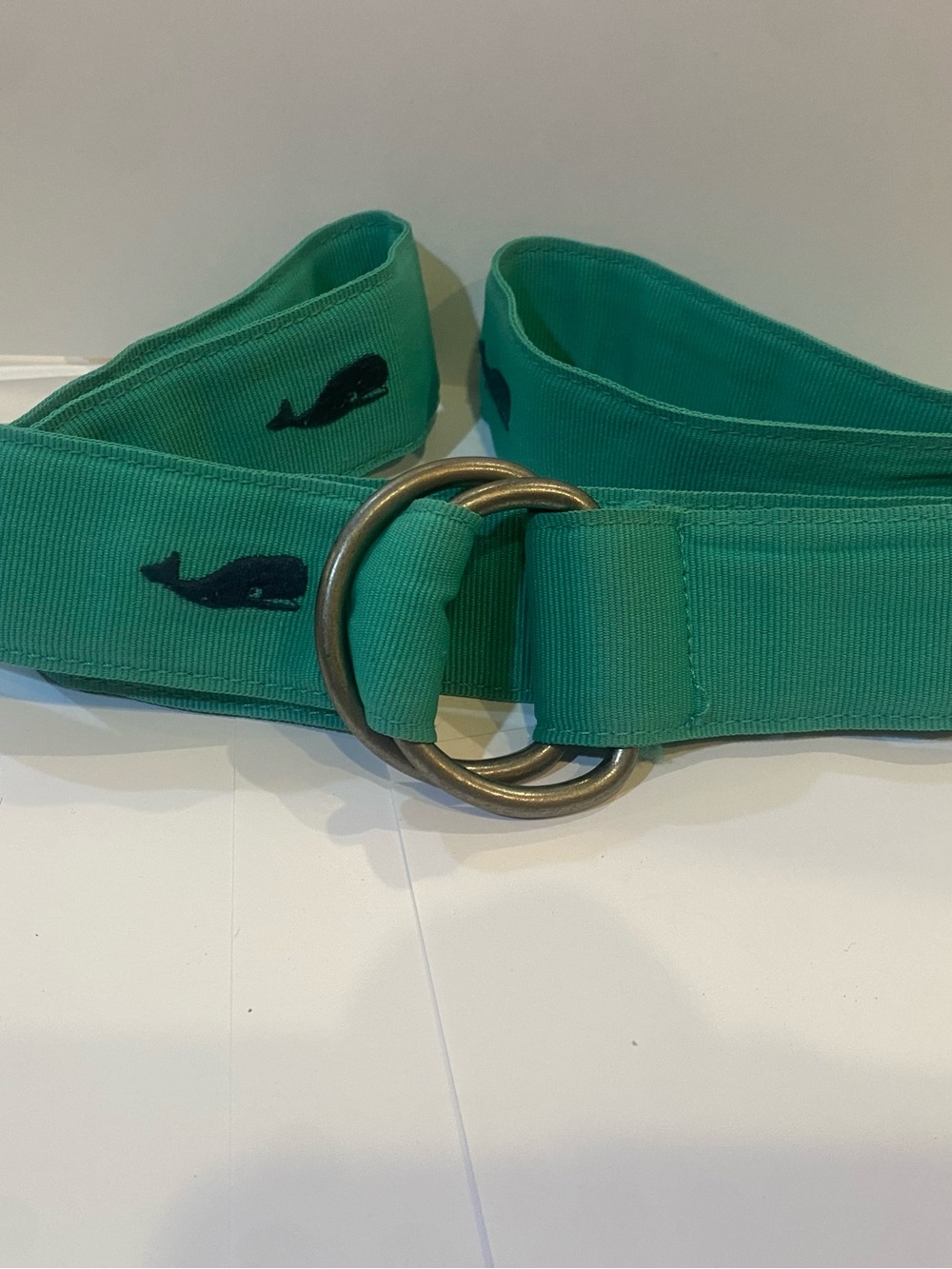 J. Crew Factory Green Whale-Embroidered Fabric Belt with Double Ring Buckle L/XL